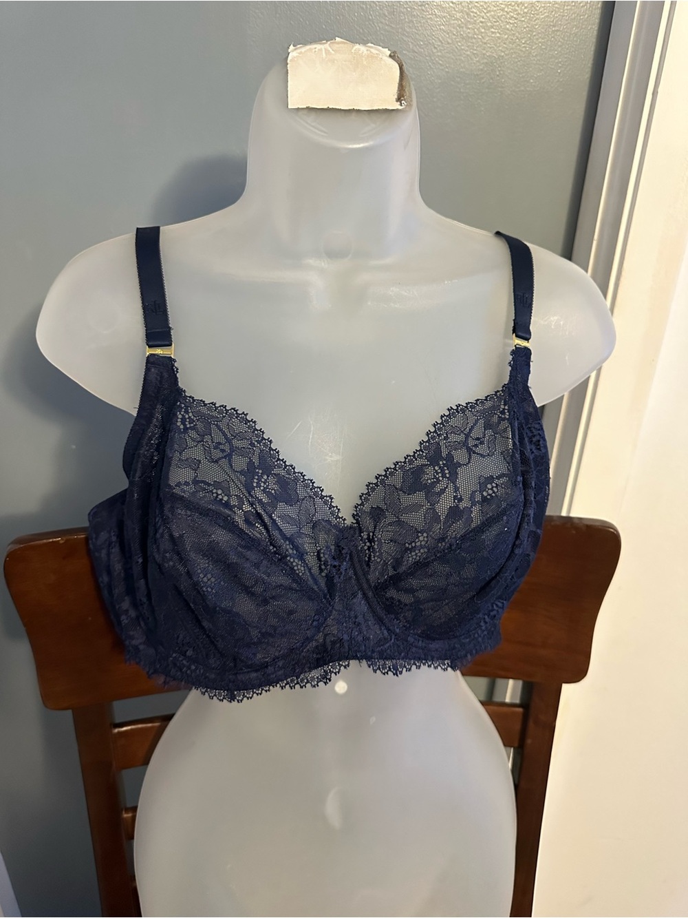 Ralph Lauren Navy Lace Underwire Bra with Scalloped Trim